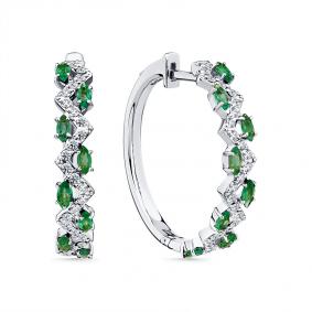 Серьги из белого золота Мастер Бриллиант 05M2-208853-00-01 с бриллиантом и изумрудом 05M2-208853-00-01 фото