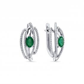 Серьги из белого золота Мастер Бриллиант 05M2-208855-00-01 с бриллиантом и изумрудом 05M2-208855-00-01 фото