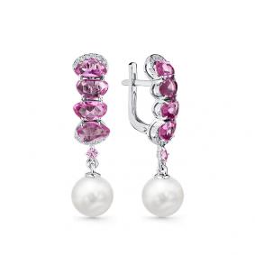 Серьги из белого золота Мастер Бриллиант 05M2-208866-00-56 с бриллиантом, сапфиром и жемчугом 05M2-208866-00-56 фото