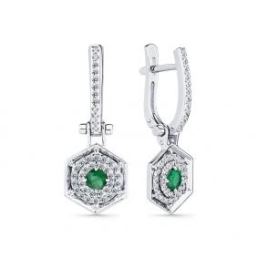 Серьги из белого золота Мастер Бриллиант 05M2-208891-00-01 с бриллиантом и изумрудом 05M2-208891-00-01 фото
