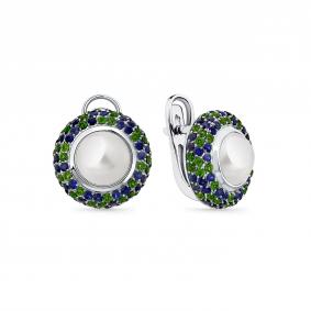 Серьги из белого золота Мастер Бриллиант 05M2-208964-01-55 с сапфиром, жемчугом и хромдиопсидом 05M2-208964-01-55 фото