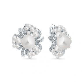 Серьги из белого золота Мастер Бриллиант 05M2-208983-00-28 с бриллиантом и жемчугом 05M2-208983-00-28 фото