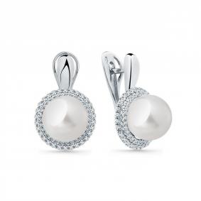 Серьги из белого золота Мастер Бриллиант 05M2-209015-00-28 с бриллиантом и жемчугом 05M2-209015-00-28 фото