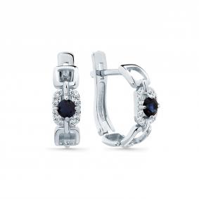 Серьги из белого золота Мастер Бриллиант 05M2-209058-01-02 с бриллиантом и сапфиром 05M2-209058-01-02 фото