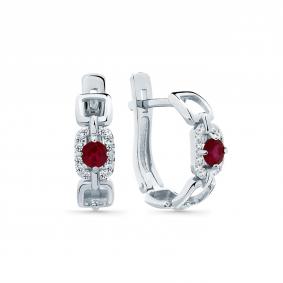 Серьги из белого золота Мастер Бриллиант 05M2-209058-01-03 с бриллиантом и рубином 05M2-209058-01-03 фото