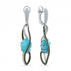 Серьги из белого золота Мастер Бриллиант 05M2-209088-00-56 с бриллиантом и бирюзой 05M2-209088-00-56 фото