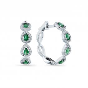 Серьги из белого золота Мастер Бриллиант 05M2-209134-00-01 с бриллиантом и изумрудом 05M2-209134-00-01 фото