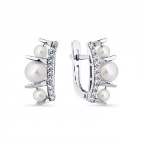 Серьги из белого золота Мастер Бриллиант 05M2-209204-00-28 с бриллиантом и жемчугом 05M2-209204-00-28 фото