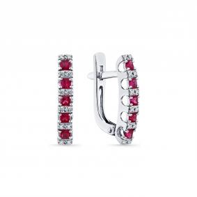 Серьги из белого золота Мастер Бриллиант 05M2-209249-70-03 с бриллиантом и рубином 05M2-209249-70-03 фото