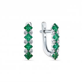 Серьги из белого золота Мастер Бриллиант 05M2-209262-00-01 с бриллиантом и изумрудом 05M2-209262-00-01 фото