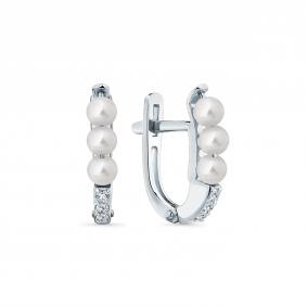 Серьги из белого золота Мастер Бриллиант 05M2-209330-00-28 с бриллиантом и жемчугом 05M2-209330-00-28 фото