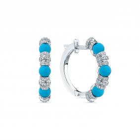 Серьги из белого золота Мастер Бриллиант 05M2-209336-00-38 с бриллиантом и бирюзой 05M2-209336-00-38 фото