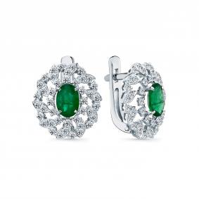 Серьги из белого золота Мастер Бриллиант 05M2-209340-00-01 с бриллиантом и изумрудом 05M2-209340-00-01 фото