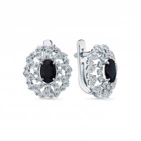 Серьги из белого золота Мастер Бриллиант 05M2-209340-00-02 с бриллиантом и сапфиром 05M2-209340-00-02 фото