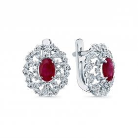 Серьги из белого золота Мастер Бриллиант 05M2-209340-00-03 с бриллиантом и рубином 05M2-209340-00-03 фото