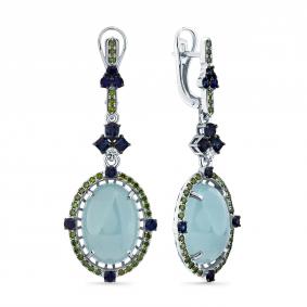 Серьги из белого золота Мастер Бриллиант 05M2-209353-00-55 с бриллиантом, сапфиром и аквамарином 05M2-209353-00-55 фото