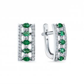 Серьги из белого золота Мастер Бриллиант 05M2-209362-00-01 с бриллиантом и изумрудом 05M2-209362-00-01 фото