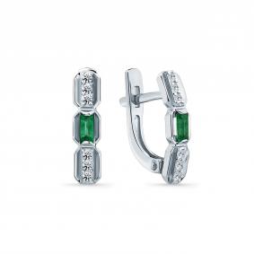 Серьги из белого золота Мастер Бриллиант 05M2-209369-00-01 с бриллиантом и изумрудом 05M2-209369-00-01 фото