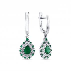 Серьги из белого золота Мастер Бриллиант 05M2-209370-00-01 с бриллиантом и изумрудом 05M2-209370-00-01 фото