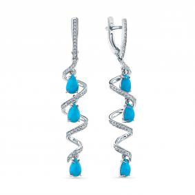 Серьги из белого золота Мастер Бриллиант 05M2-209378-00-38 с бриллиантом и бирюзой 05M2-209378-00-38 фото