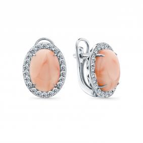 Серьги из белого золота Мастер Бриллиант 05M2-209393-00-53 с бриллиантом и кораллом 05M2-209393-00-53 фото