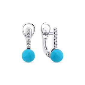 Серьги из белого золота Мастер Бриллиант 05M2-209406-00-38 с бриллиантом и бирюзой 05M2-209406-00-38 фото