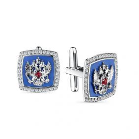 Запонки из белого золота Мастер Бриллиант 05M4-240023-00-03 с бриллиантом, рубином и эмалью 05M4-240023-00-03 фото