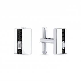 Запонки из белого золота Мастер Бриллиант 05M4-240025-00-55 с бриллиантом и чёрным бриллиантом 05M4-240025-00-55 фото