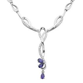 Колье из белого золота Мастер Бриллиант 05M6-225-02 с бриллиантом и сапфиром 05M6-225-02 фото