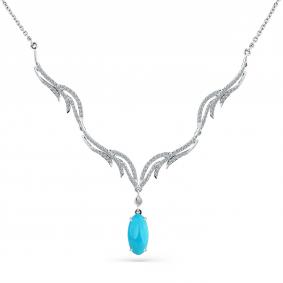 Колье из белого золота Мастер Бриллиант 05M6-260474-00-38 с бриллиантом и бирюзой 05M6-260474-00-38 фото