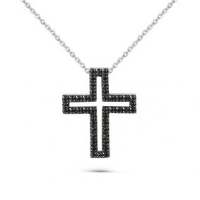 Колье Крест из белого золота Мастер Бриллиант с чёрным бриллиантом 05M6-260533-00-48 05M6-260533-00-48 фото