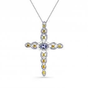 Колье-крест из белого золота Мастер Бриллиант с бриллиантом,жемчугом и танзанитом 05M6-260602-00-55 05M6-260602-00-55 фото
