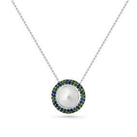 Колье из белого золота Мастер Бриллиант 05M6-260674-00-55 с сапфиром, жемчугом и хромдиопсидом 05M6-260674-00-55 фото