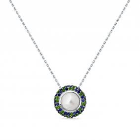 Из белого золота Мастер Бриллиант 05M6-260674-01-55 с сапфиром, жемчугом и хромдиопсидом 05M6-260674-01-55 фото