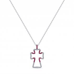Колье-крест из белого золото Мастер Бриллиант с бриллиантом и рубином 05M6-260778-02-03 05M6-260778-02-03 фото