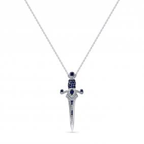 Колье из белого золота Мастер Бриллиант 05M6-260779-00-02 с бриллиантом и сапфиром 05M6-260779-00-02 фото