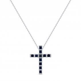 Колье-крест из белого золота Мастер Бриллиант с сапфиром и бриллиантом 05M6-260824-00-02 05M6-260824-00-02 фото