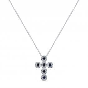 Колье-крест из белого золота Мастер Бриллиант с сапфиром и бриллиантом 05M6-260838-00-02 05M6-260838-00-02 фото
