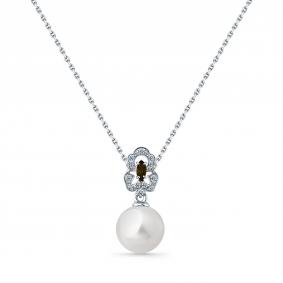 Колье из белого золота Мастер Бриллиант 05M6-260844-00-55 с бриллиантом, жемчугом и турмалином 05M6-260844-00-55 фото