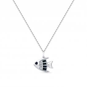 Колье из белого золота Мастер Бриллиант 05M6-260845-00-02 с бриллиантом и сапфиром 05M6-260845-00-02 фото