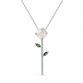 Колье из белого золота Мастер Бриллиант 05M6-260849-00-55 с бриллиантом, перламутром и турмалином 05M6-260849-00-55 фото