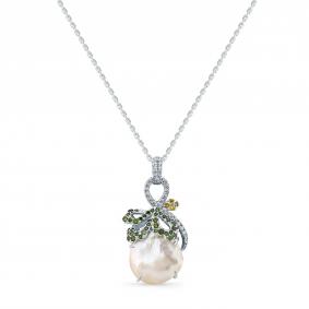 Колье из белого золота Мастер Бриллиант 05M6-260865-00-55 с бриллиантом и жемчугом 05M6-260865-00-55 фото