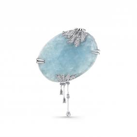 Брошь из белого золота Мастер Бриллиант 05M7-270376-00-40 с бриллиантом и аквамарином 05M7-270376-00-40 фото