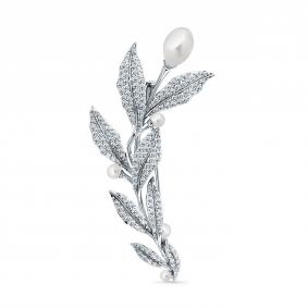 Брошь из белого золота Мастер Бриллиант 05M7-270409-01-28 с бриллиантом и жемчугом 05M7-270409-01-28 фото