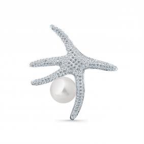 Брошь из белого золота Мастер Бриллиант 05M7-270421-00-28 с бриллиантом и жемчугом 05M7-270421-00-28 фото