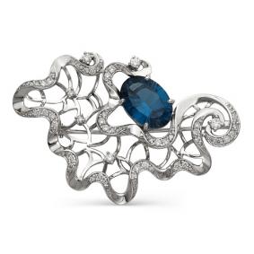 Брошь из белого золота Мастер Бриллиант 05M7-278-10 с бриллиантом и Лондон топазом 05M7-278-10 фото