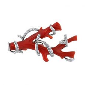 Брошь из белого золота Мастер Бриллиант 05M7-305-53 с бриллиантом и кораллом 05M7-305-53 фото