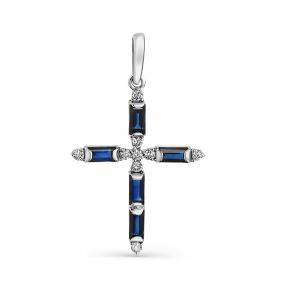 Подвеска из белого золота Мастер Бриллиант 05M8-372-02 с бриллиантом и сапфиром 05M8-372-02 фото