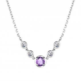 Серебряное колье АЛЬКОР 06-3859/00АМ-00 с фианитом и аметистом 06-3859/00АМ-00 фото