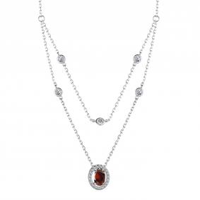 Серебряное колье АЛЬКОР 06-3861/00ГР-00 с фианитом и гранатом 06-3861/00ГР-00 фото